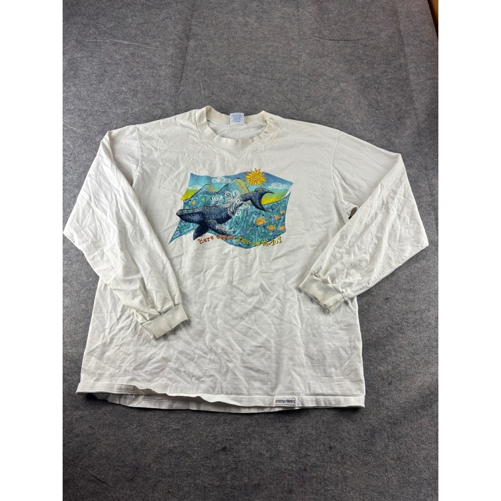 VTG Crazy Shirts Hawaii Whale Graphic T-Shirt White USA Men L SEE THRASHED